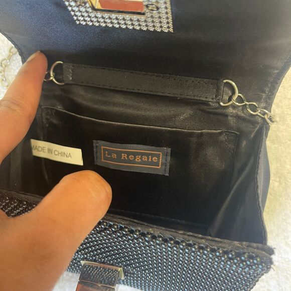 Vintage La Regale Women's Clutch Black Purse Beaded Crossbody Evening Bag - Picture 6 of 8